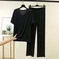 thumbnail image 2 of Cavosen Mens Pajama Sets 2 Piece Trendy V Neck Short Sleeve Sleepwear with Loose Pants Solid Breathable Loungewear Summer Soft Matching Set, 2 of 3