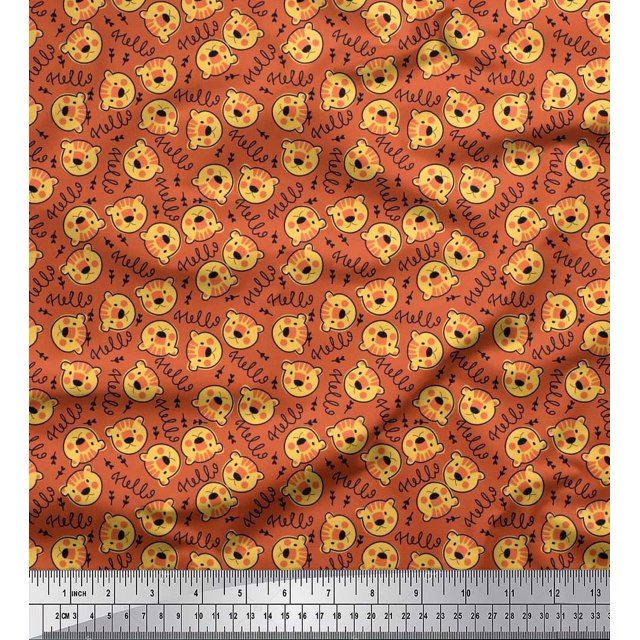 Soimoi Moss Georgette Fabric Text & Tiger Face Cartoon Print Fabric by The Yard 42 Inch Wide