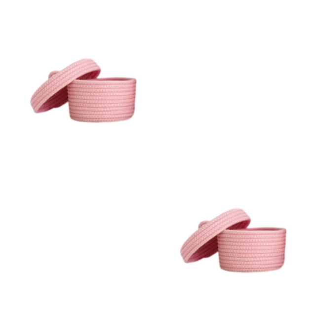 Inteprter Cesta tejida con estilo Almacenar y organizar con cuerda de algodón hecha a mano Cesta de almacenamiento con estilo hecha a mano con rosa con tapa METRO 2Conjunto