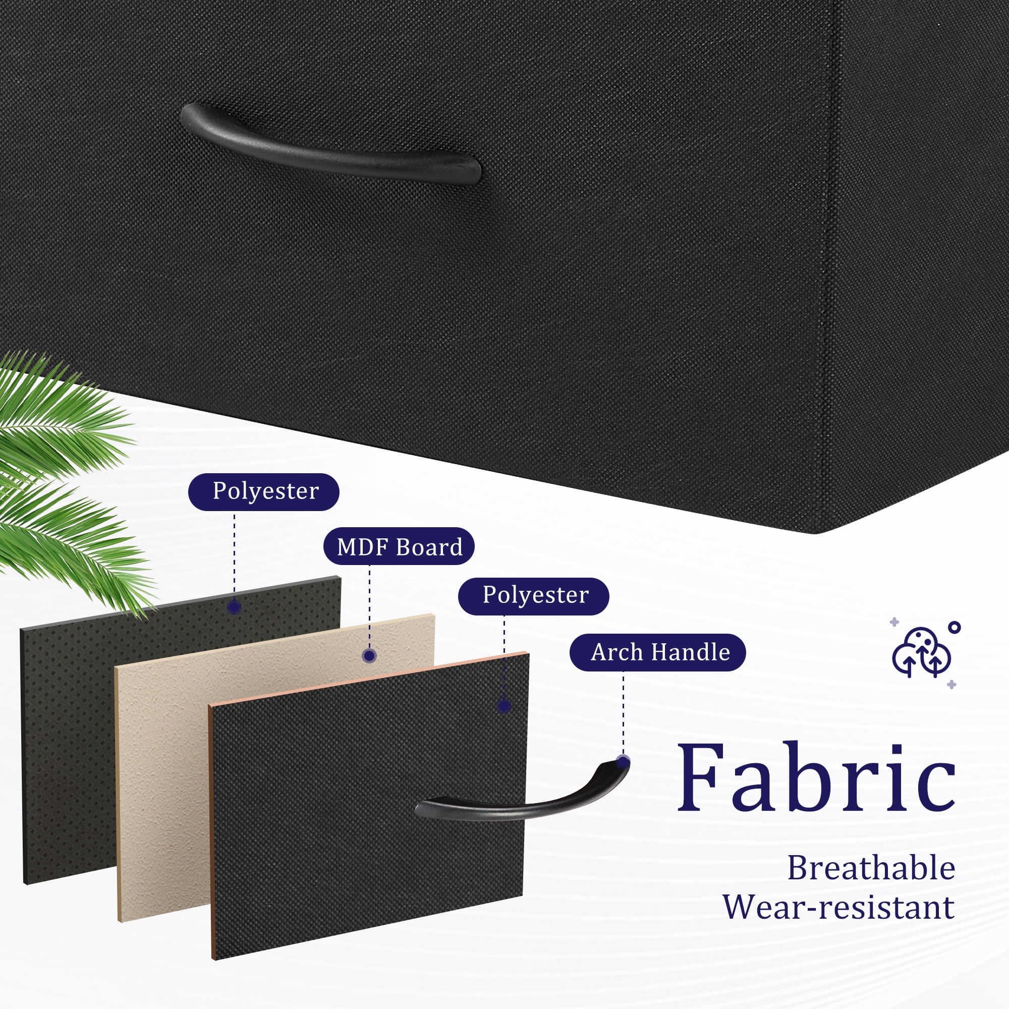 EDX Fabric Dresser for Bedroom, Tall Dresser with 8 Drawers, Metal Frame, Wood Tabletop, Black