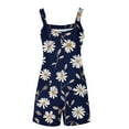 thumbnail image 4 of Women Summer Linen Shorts Overalls Rompers Cute Daisy Adjustable Strap Sleeveless Bib Shorts Jumpsuit with Pockets, 4 of 4