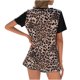 thumbnail image 1 of Camiseta de manga corta con cuello en V y costuras de leopardo de temperamento para mujer Fridja  bn5634, 1 of 5