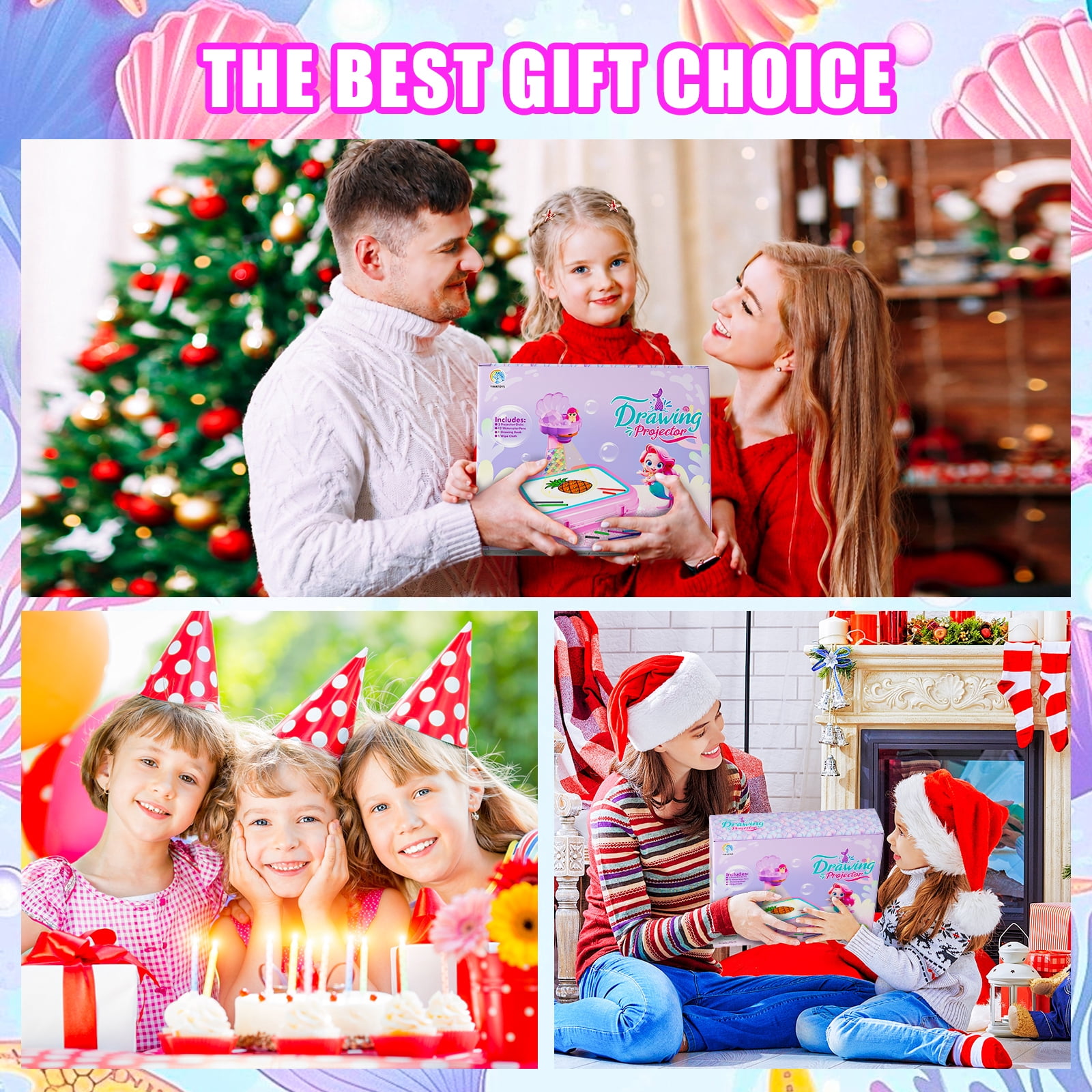 HXFOU Kids Drawing Projector Toy with 72 Projection Images, Mermaid Theme Arts and Crafts Kit for Toddlers Girls Ages 3-5