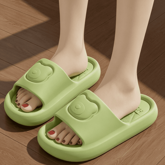 House Slippers for Women, Memory Foam Open Toe Slippers, Indoor Summer Slippers, Soft Thick EVA Bedroom Slippers, Comfortable Non‑Slip Casual Home Footwear for Daily Household Use Green