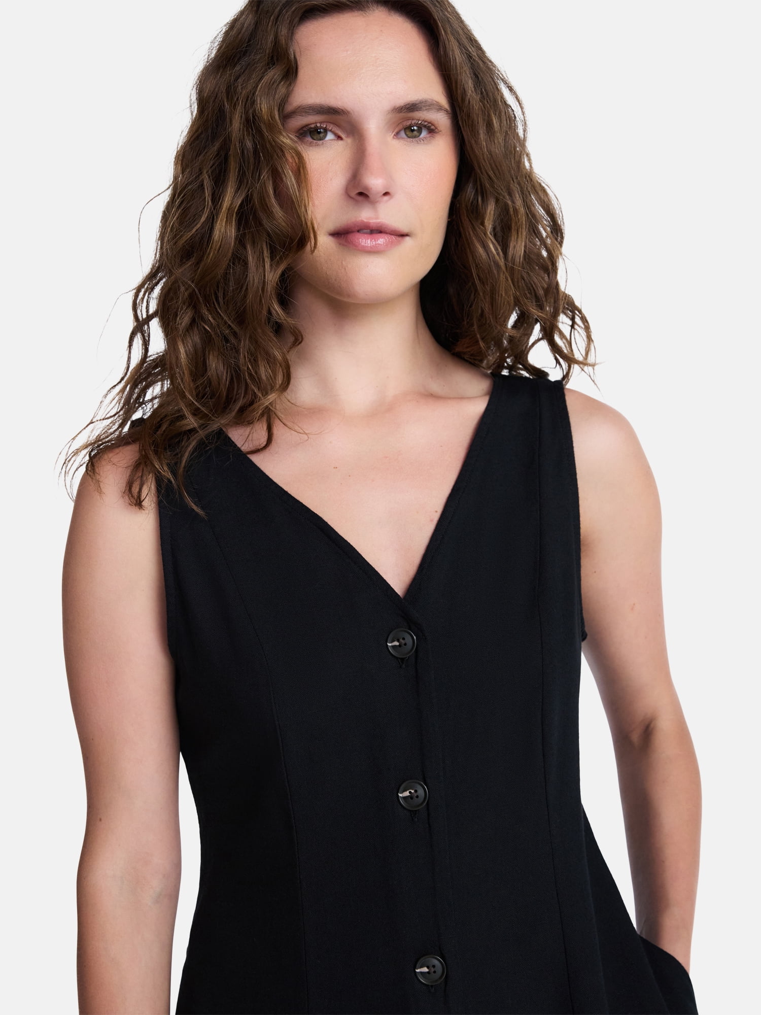 Time and Tru Women’s Sleeveless Button Down Midi Dress, Sizes XS-XXXL