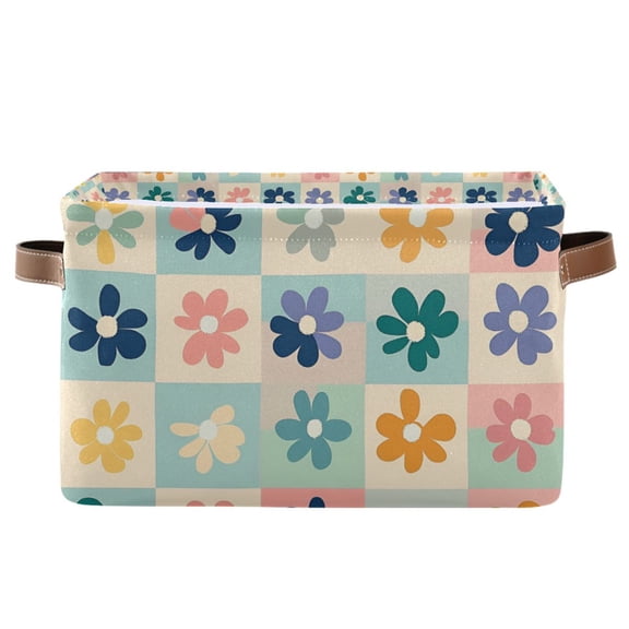 Yayeee Canvas Storage Basket with Handles for Shelves Fabric Bins Closet Organizer, Green Floral