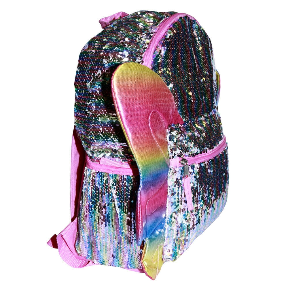 Sequin Butterfly Full Size Deluxe School Bag or Travel Backpack Full Size Zipper Compartments 16 inches with Lunch Bag