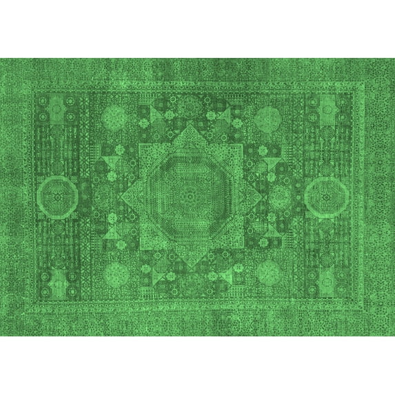 Ahgly Company Indoor Rectangle Oriental Emerald Green Modern Area Rugs, 2' x 5'