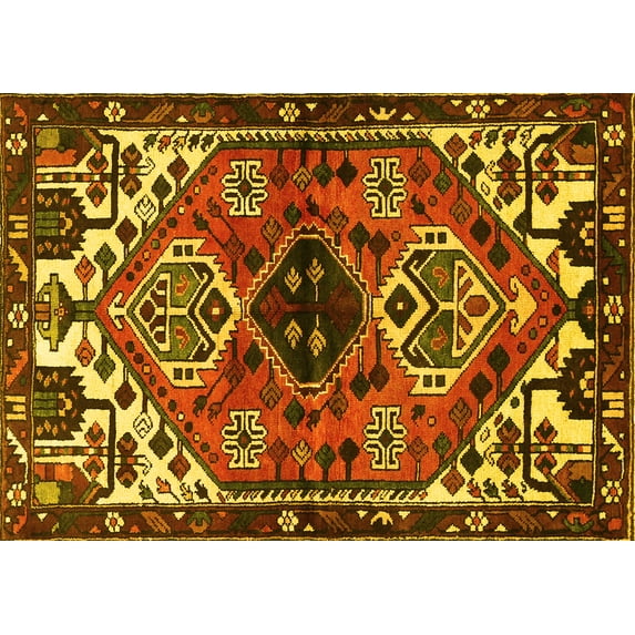 Ahgly Company Indoor Rectangle Persian Yellow Traditional Area Rugs, 5' x 8'
