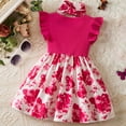 thumbnail image 6 of FINALGANG Toddler Children Girls Fly Sleeve Flowers Prints Bowknot Dresses Sundress Headband Suit Kids Daily Wear 2-3 Years, 6 of 9