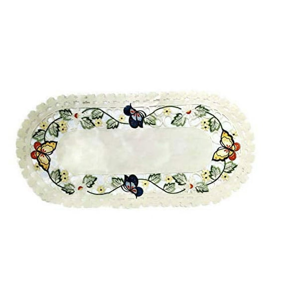 Doily Boutique Placemat or Doily with a Multi-Color Butterfly on Ivory Fabric Size 27 x 13 inches