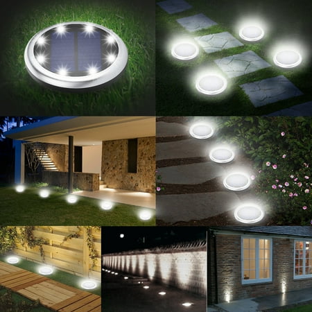 Elfeland Solar Ground Lights 8 LED Waterproof Outdoor Solar Disk Lights Solar in-Ground Lights Automatically On/Off Lawn Pathway Walkway Garden (Best Solar Led Walkway Lights)