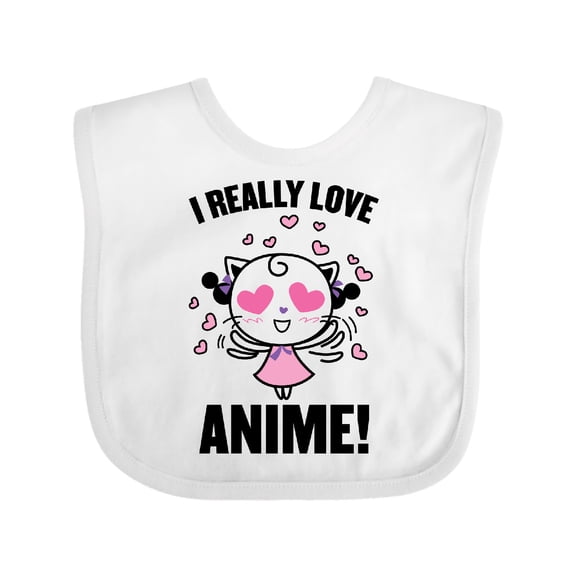 Inktastic I Really Love Anime with Cute Anime Cat and Hearts Boys or Girls Baby Bib