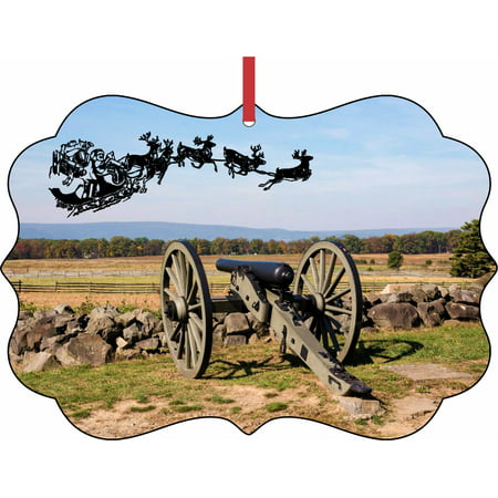 Santa Klaus and Sleigh Riding Over Gettysburg National Military Park Elegant Aluminum SemiGloss Christmas Ornament Tree Decoration - Unique Modern Novelty Tree Décor (Best Prank Secret Santa Gifts)