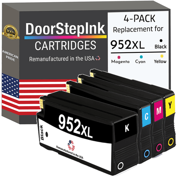 Remanufactured DoorStepInk Ink Cartridges for HP 952XL Black, 952XL Cyan, Magenta and Yellow (4Pack)