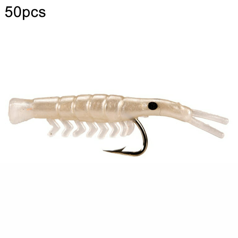 Biplut 100Pcs/Set Fake Shrimp-Shaped Lure with Sharp Hook Soft Bionic Faux  Bait for Outdoor Fishing (White Pearl) 