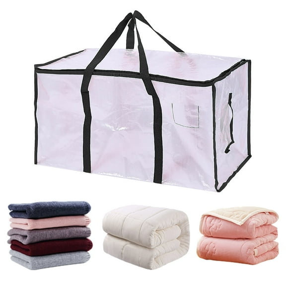 Clear Clothes Storage Bag Organizer with Reinforced Handle, Moisture-proof Storage Bags for Comforter, Blanket, Bedding, Toys, Transparent Moving Totes with Sturdy Dual Zippers