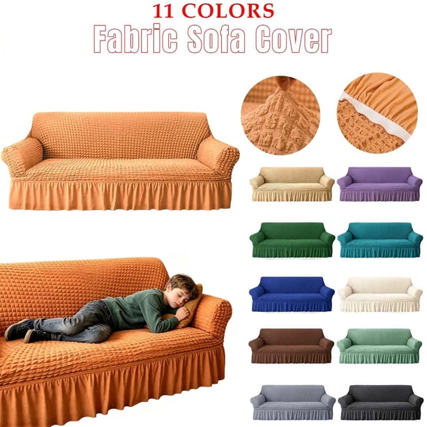 Yhmxh Funda elástica antideslizante para sofá, lavable, para sofá cama, fácil de colocar, con borde elástico y faldón, reutilizable y a prueba de polvo para sofás de 1 a 4 plazas.