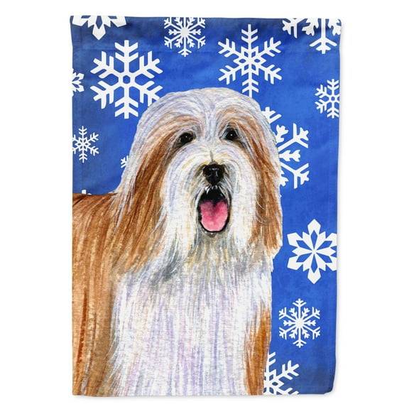 Carolines Treasures LH9285-FLAG-PARENT Bearded Collie Winter Snowflakes Holiday Flag  multicolor