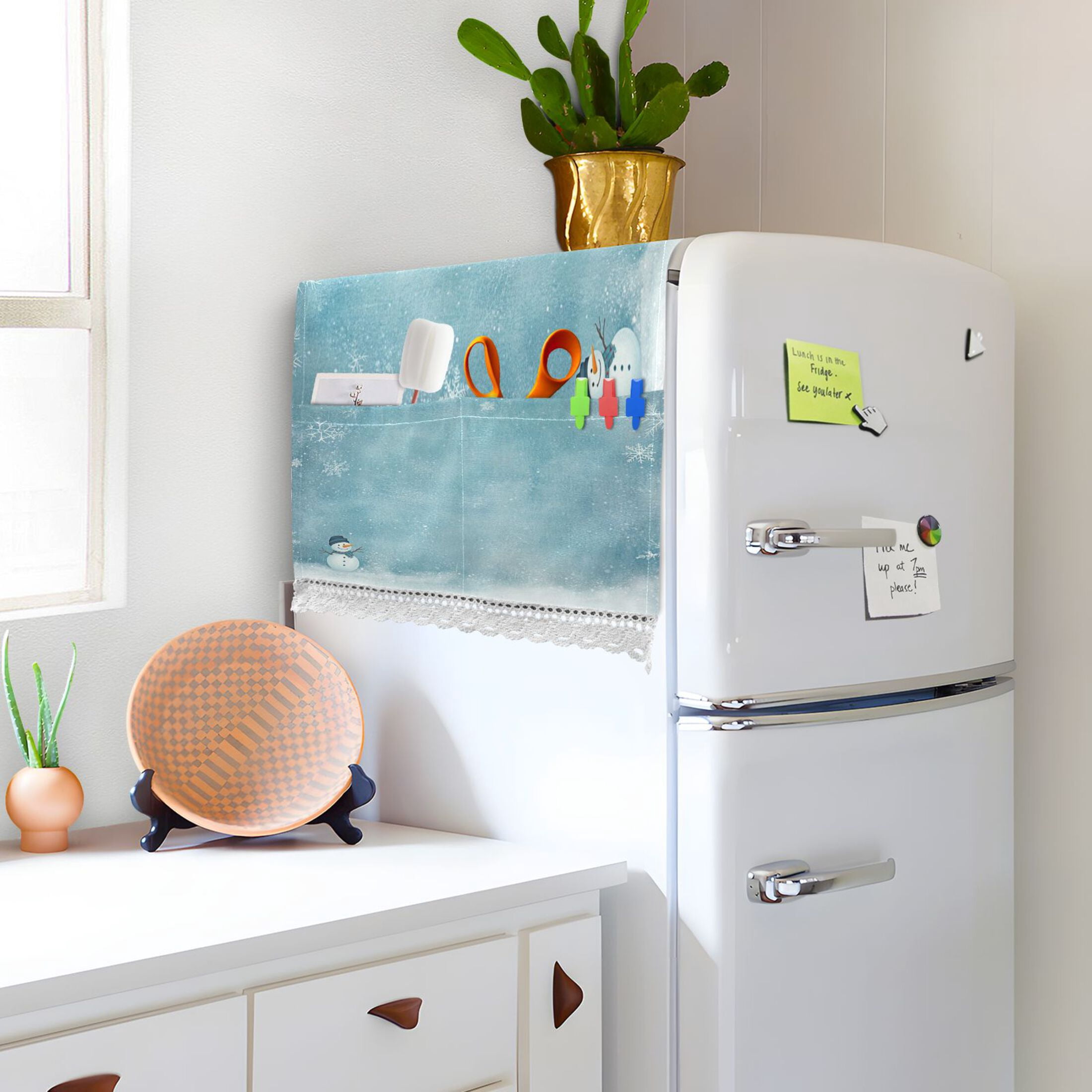 A SonwmanWasher and Dryer Covers Dust-Proof and Oil Resistant Fridge Cover with 4 Storage Pockets Washing Machine Top Cover for Laundry Kitchen Home 51.2 x 22 In