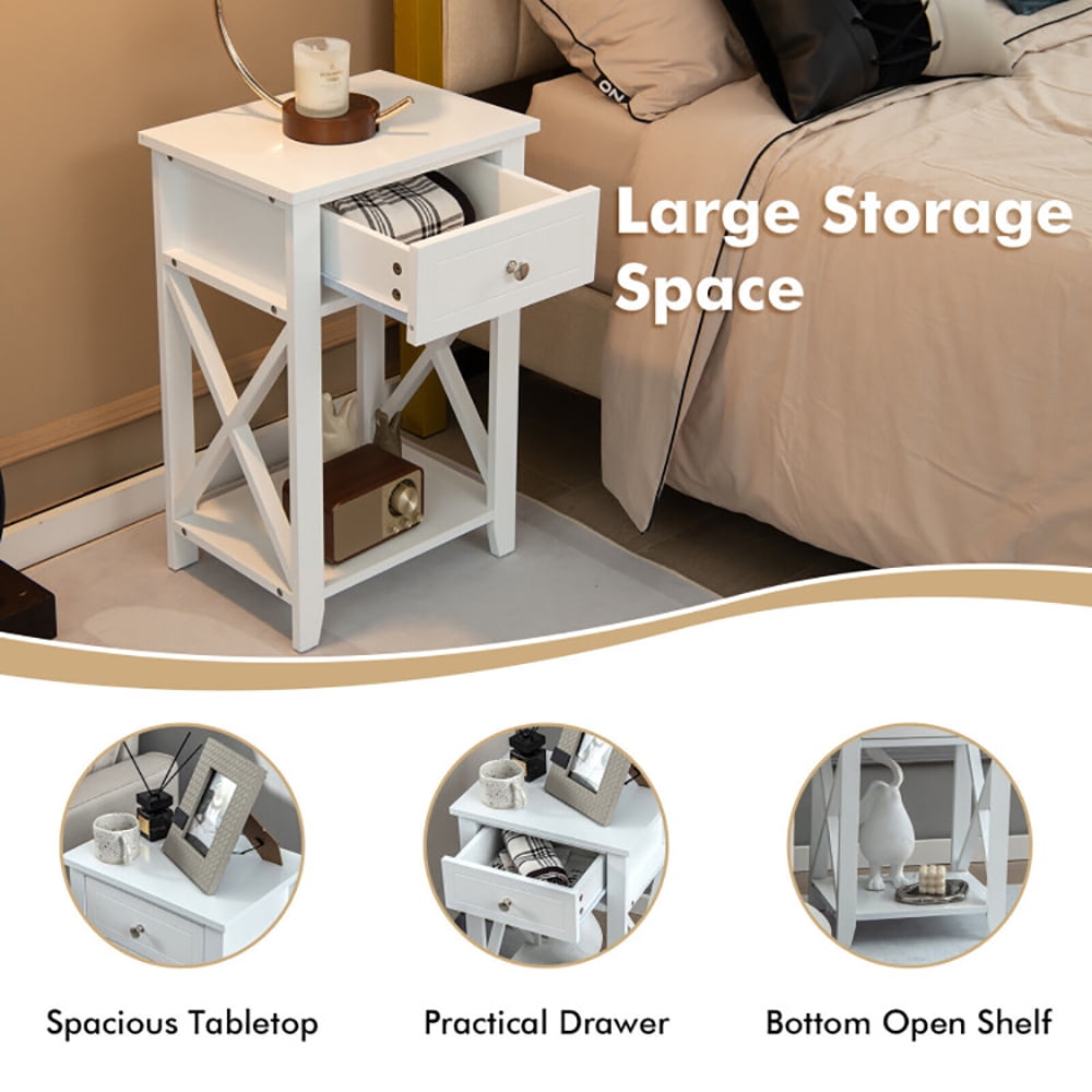 Finihen End Table, Nightstand, Bedside Storage Nightstand with Drawer and Bottom Shelf, Sofa Side Table, Bed Side Table, for Living Room, Bedroom, White Finihen End Table, Nightstand, Bedside Storage Nightstand with Drawer and Bottom Shelf, Sofa Side Table, Bed Side Table, for Living Room, Bedroom, White