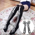 thumbnail image 4 of Calcetines hasta el muslo para mujer, diseño de calavera, esqueleto, hueso, Halloween, cosplay, 4 of 5