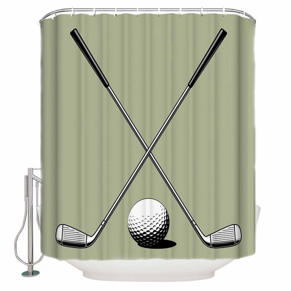 Golf Ball Club Bathroom Shower Curtains with 12 Hooks Polyester Waterproof Shower Curtain for Stalls and Bathtubs Sports Abstract Vintage Green Decorative Bathroom Privacy Curtain 72x84 Inches