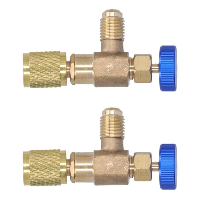 Válvula de refrigerante aire acondicionado llenado de fluoruro válvula de carga accesorio adaptador para R22/R404/R407 Universal azul 1/4SAE x 1/4SAE