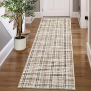 Washable Runner Rugs 2x6ft, Modern Tartan Plaid Non-Slip Low Pile Rug, Machine Washable Soft Stain Resistant Carpet for Kitchen Laundry Room Entryway