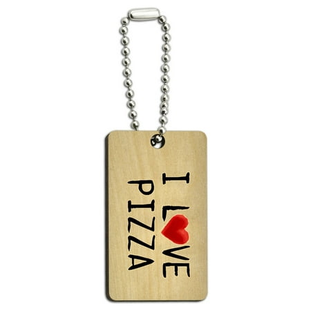 I Love Pizza Written on Paper Wood Rectangle Key