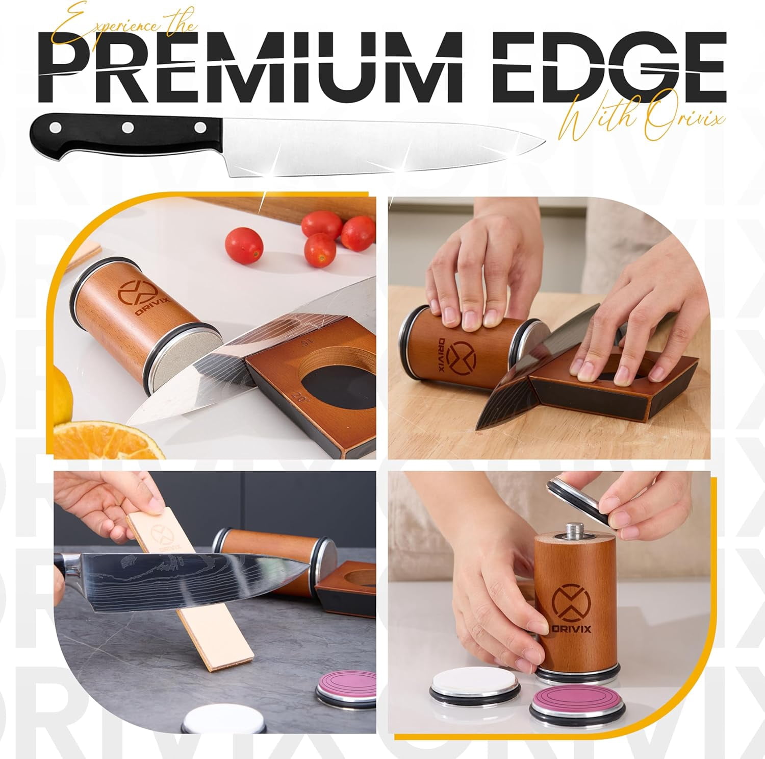 Rolling Knife Sharpener Kit with Magnetic Base and Extended Wooden Roller for Professional Sharpening