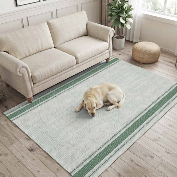 Green Stripe Runner Rug Non Slip 2.7x5 Country Vintage Farmhouse Pastoral Minimalist Lines Washable Rug Runner for Hallways Low Pile Kitchen Rugs Stain Resist Carpet for Bathroom Bedroom Entryway
