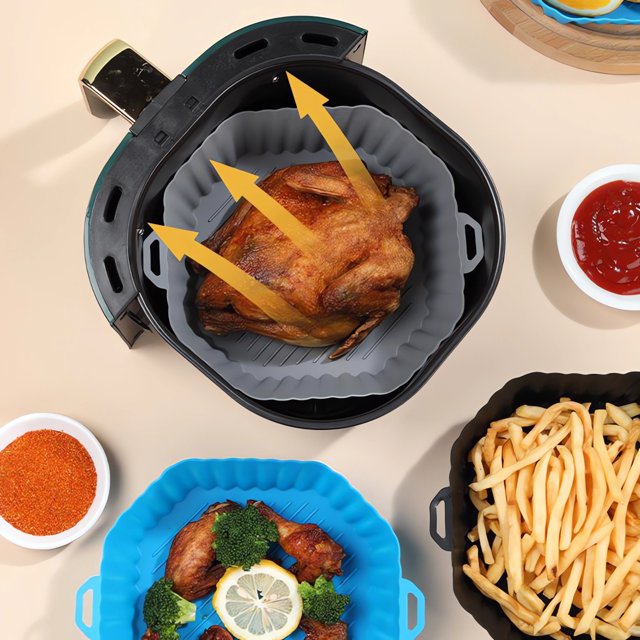cuyhtdup Octagonal Silica Gel Fryer Tray With Innovative Waves Fringe Design-Oil Proof, Easy to Clean, Heat Resistant with Ergonomic Handles-Ideal for Baking and Frying-Available in Multiple