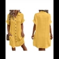 thumbnail image 3 of Vestido Túnica Holgado Informal de Verano para Mujer, de Algodón y , con Cuello en V, Botones y Corta, Color Amarillo, Talla XXL, 3 of 7