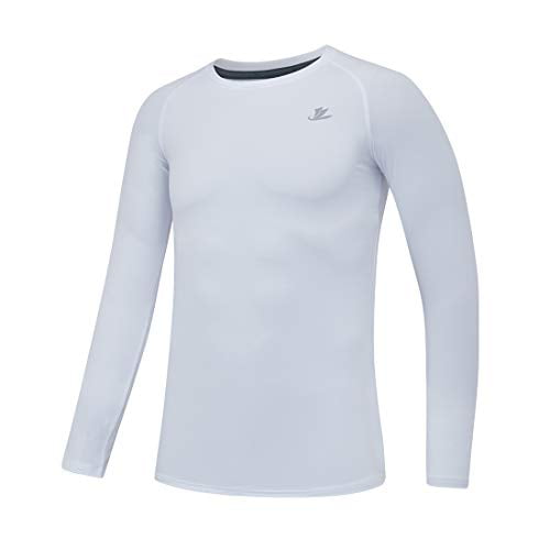 DEVOROPA Youth Boys Compression Shirt Long Sleeve Football Baseball  Undershirt Quick Dry Sports Baselayer White M