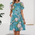thumbnail image 2 of Chinoiserie Birds in Turquoise Blue Women's Dress Short Sleeve Summer Sundress Summer Women Clothes, 2 of 7