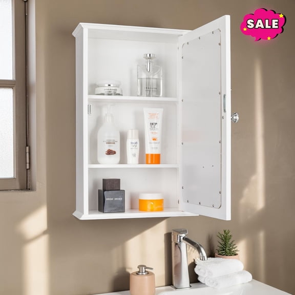 GZXS Bathroom Medicine Mirror Cabinet, Wall-Mounted Storage Cabinet with Adjustable Shelf, Easy Assembly, Space Saving, White
