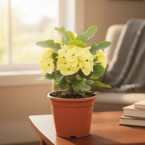Yellow Crown of Thorns Plant Live, Yellow Euphorbia Crown of Thorn Plant, 4-7 inches in Height, 4 inch Pot for Growing