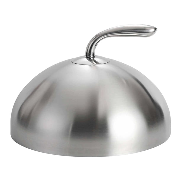 Tapa de acero inoxidable con asa, versátil y ligera, para cocinar filetes. 26 cm plata