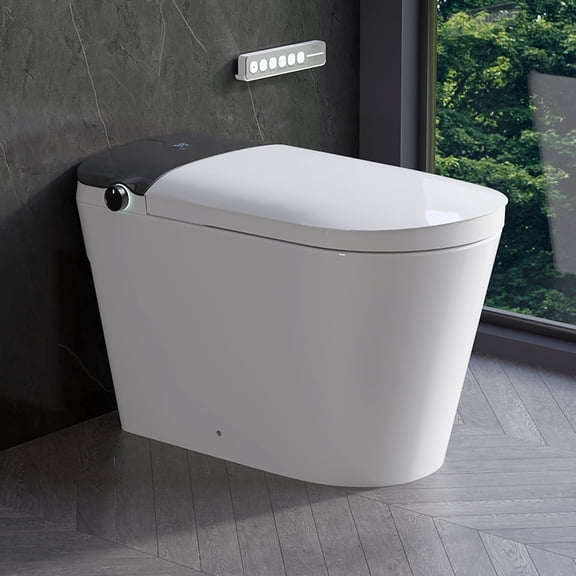 Tankless Elongated ADA Bidet Toilet 1.6 GPF in White with Auto Open/Close, Auto/Kick Flush, Heated Seat and Foam Shield