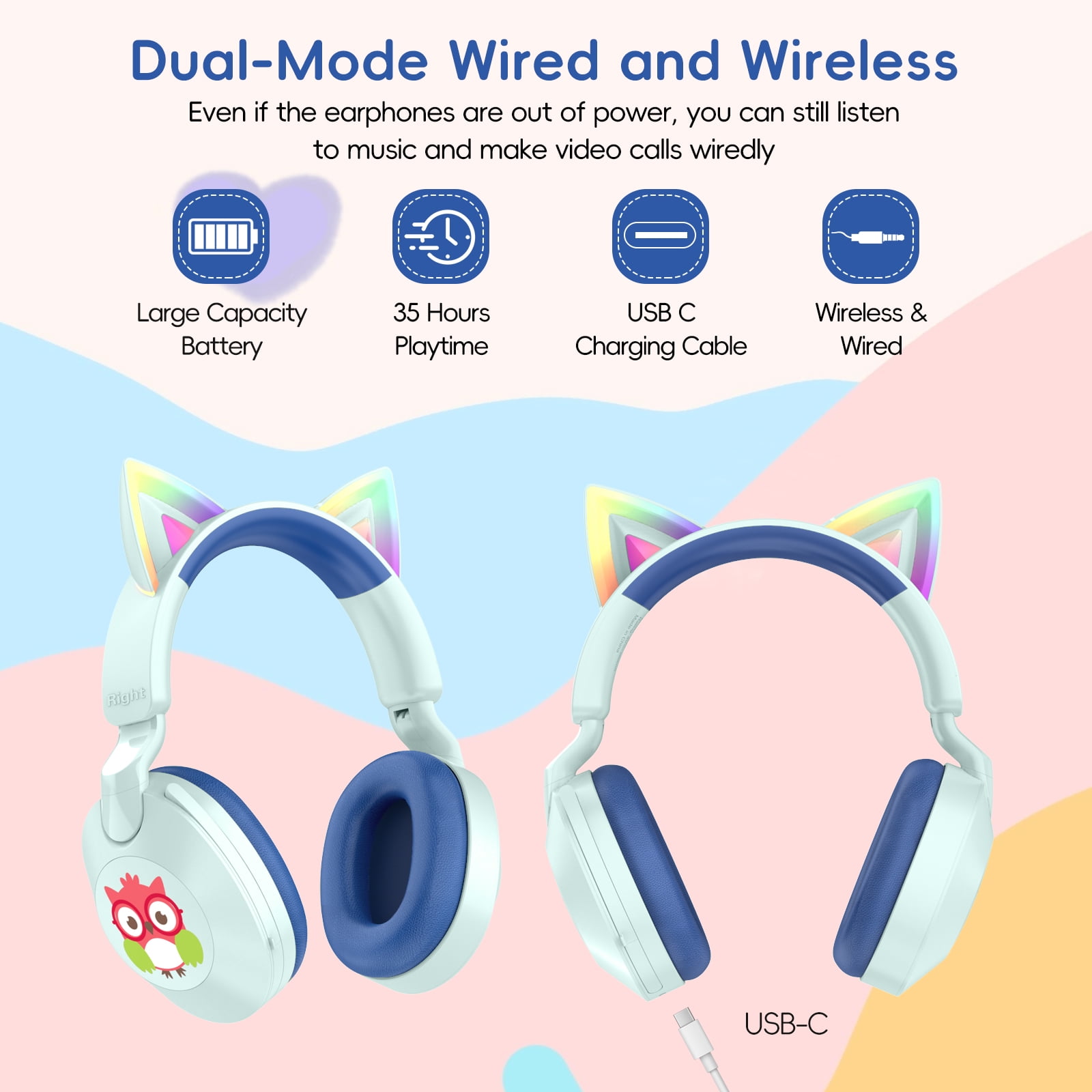 LOBKIN Kids Bluetooth Headphones,Lightweight Wireless Headphones for Kids,85dB Volume Limited,Foldable,35 Hours Playtime,Bluetooth 5.4, Over-Ear Toddler Headsets with Built-in Mic,Blue