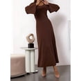 thumbnail image 6 of Katigan Female Scoop Neck Lace Up Maxi Dress Knit Flare Sleeve Bodycon Dress Loose Casual Long Dresses Brown S, 6 of 8