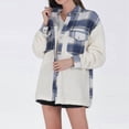 thumbnail image 4 of Women'S Flannel Button Down Fleece Jacket Fall Fuzzy Lapel Long Sleeves Plaid Blouse Jacket Winter Light Coats Blue XL, 4 of 9