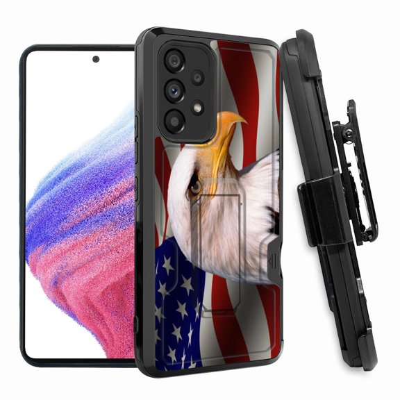 ANJ  Rugged Shockproof Hoster Case w/Card Slot, Kickstand   Tempered Glass Cover for Samsung Galaxy A33 5G - American Bald Eagle 2