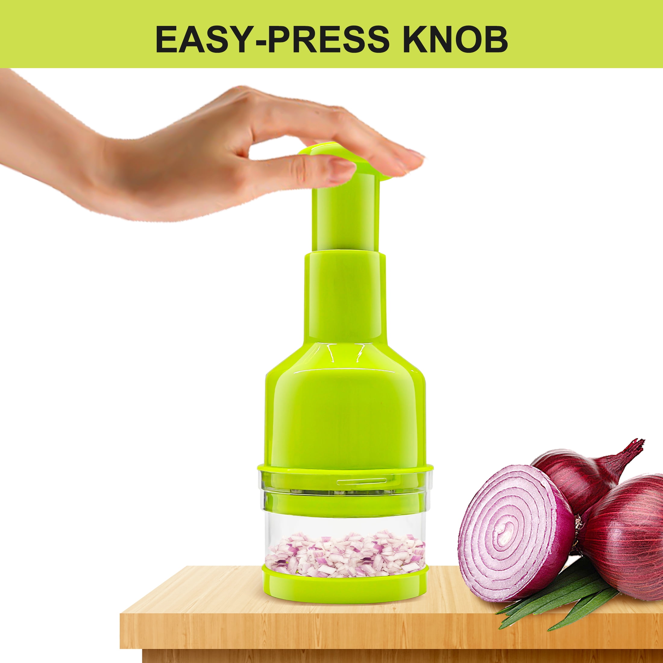 GARITIN Onion Chopper, Hand Press Vegetable Chopper with Stainless Steel Blades Onion Dicer, Manual Food Chopper for Garlic, Onion, Green