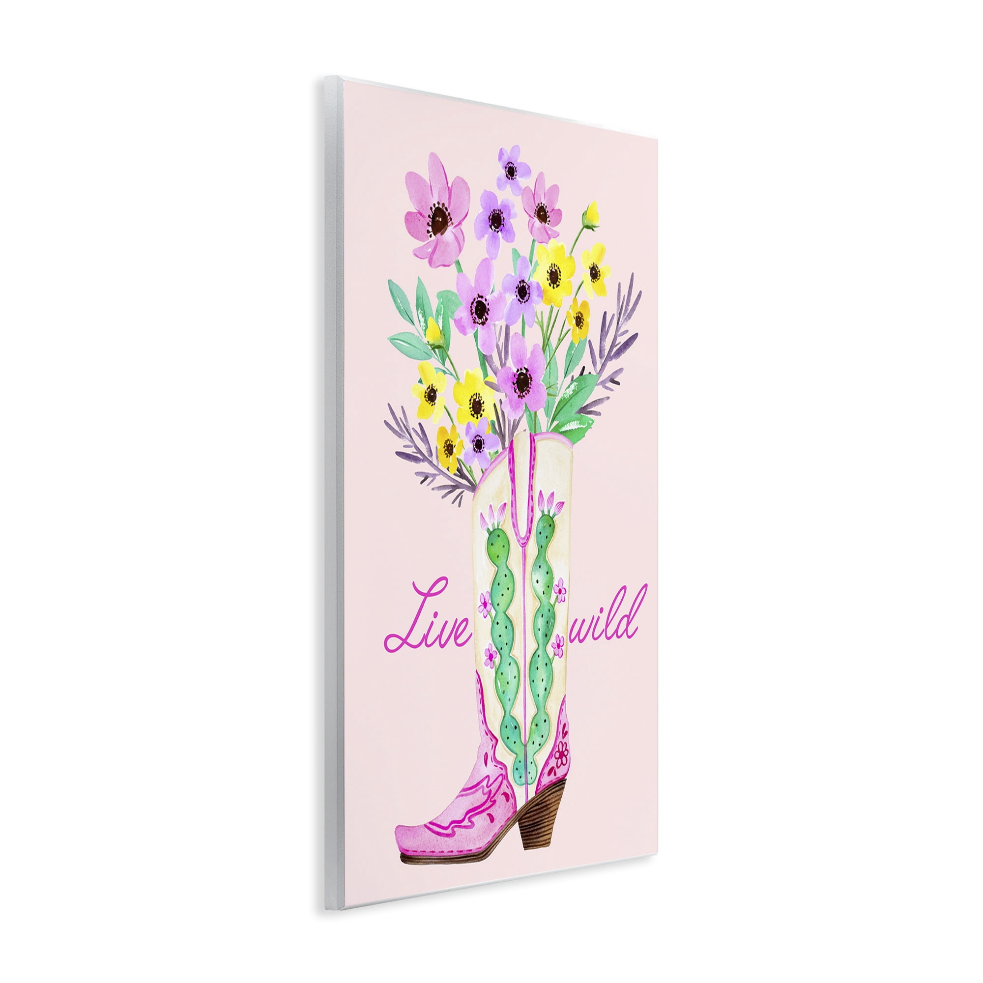 Stupell Industries Live Wild Cowgirl Boot Botanical & Floral Painting Unframed Art Print Wall Art, 10 x 15
