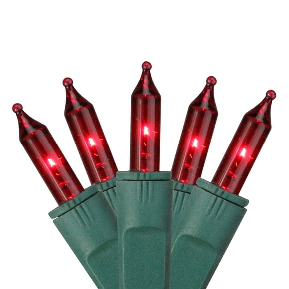 GKI/Bethlehem Lighting 50-Count Red Perm-O-Snap Mini Christmas Light Set, 24.75 ft Green Wire