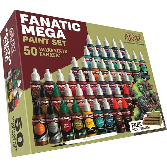 THE ARMY PAINTER Warpaints Fanatic: Mega Set, 50 Paints: 36 Acrylic Colours, 4 Skin Tones, 3 Metallics, 3 Effects, and 4 Washes