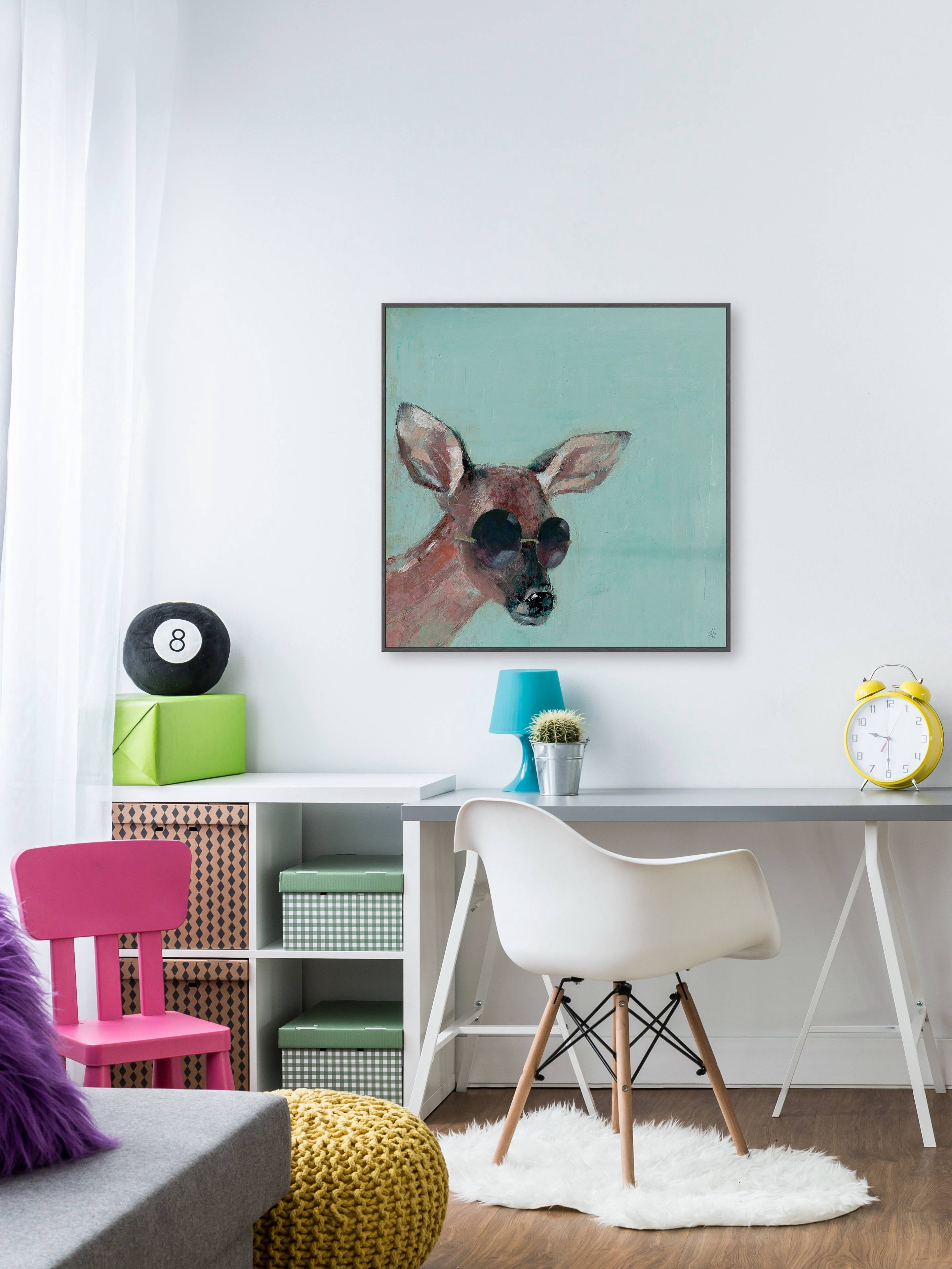 Trendy Deer Floater Framed Painting Print on Canvas