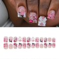 thumbnail image 4 of 24 Pcs Valentines Day Press On Nail Short Square False Nail 3D Bows Stick On Nail French T, 4 of 5